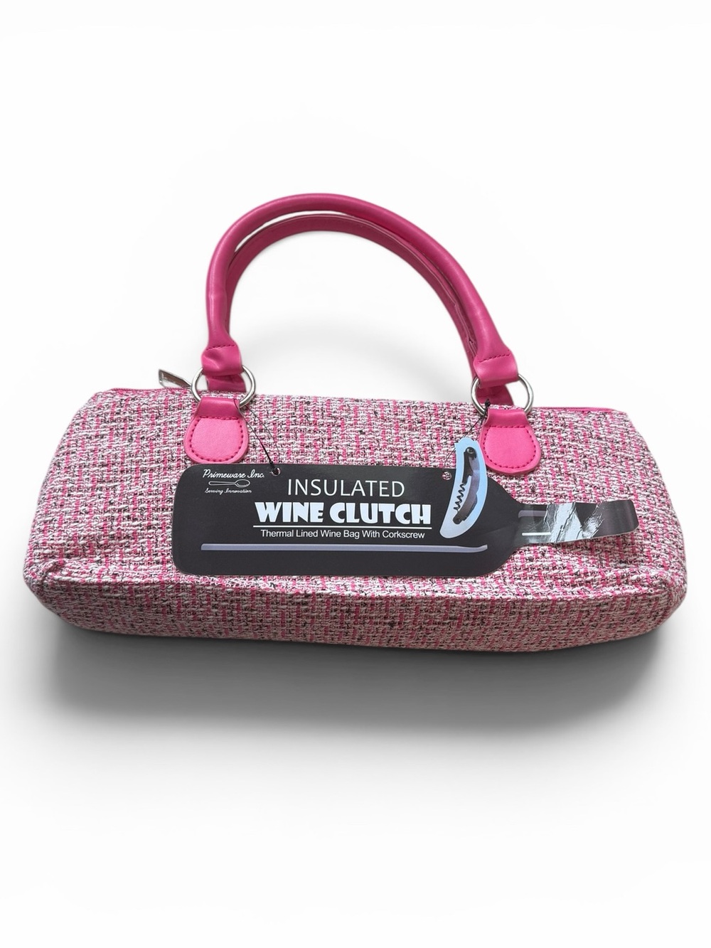 Insulated Pink Tweed Wine Clutch Handbag - Primeware
